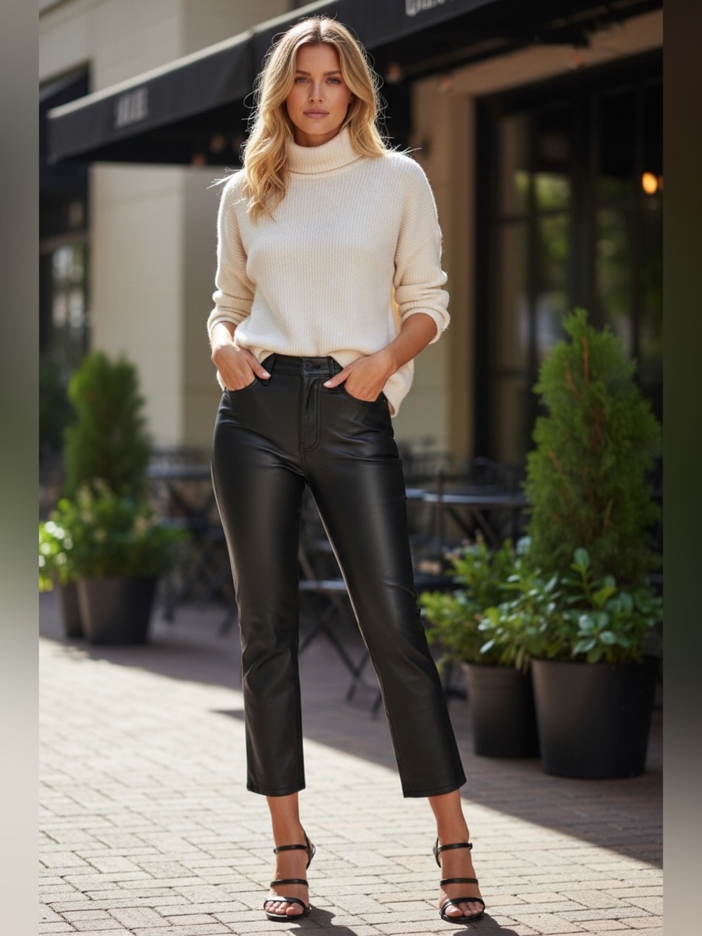 MOTHER Insider Crop Captured‎ Black Faux Leather Cropped Jeans size 27